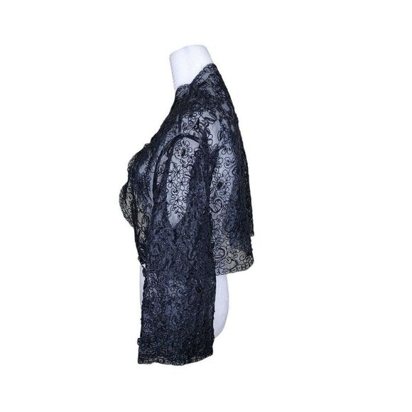 Vintage 90s Sheer Beaded Bolero Shrug Womens 2XL Black Lace - Picture 5 of 5